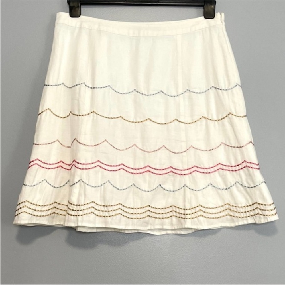 Boden Matilda White Linen Scallop Embroidered Skirt